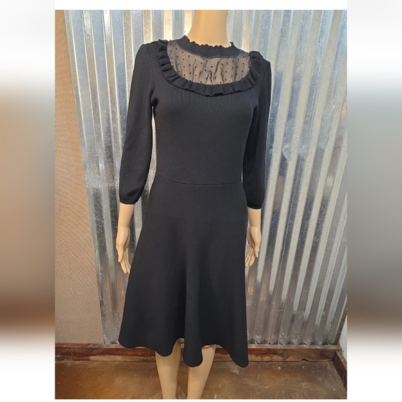 Draper James Black Long Sleeve Dress with Sheer Neckline - Picture 2 of 9